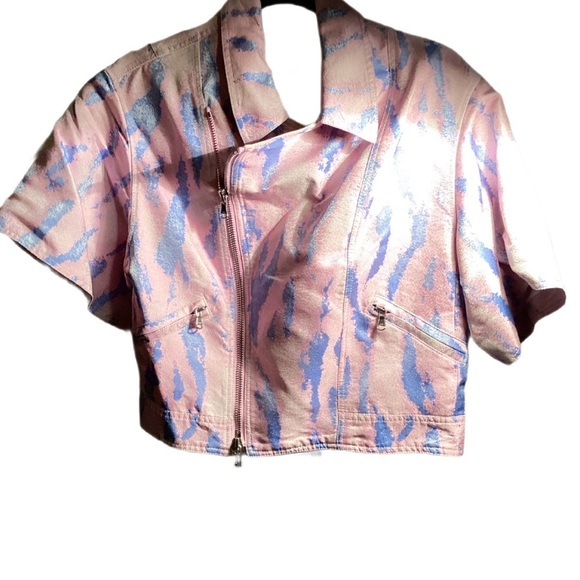 3.1 PHILLIP LIM JACQUARD Kimono Coupé JACQUARD MOTO rose bleu Cropped Trendy 6 - Picture 2 of 5
